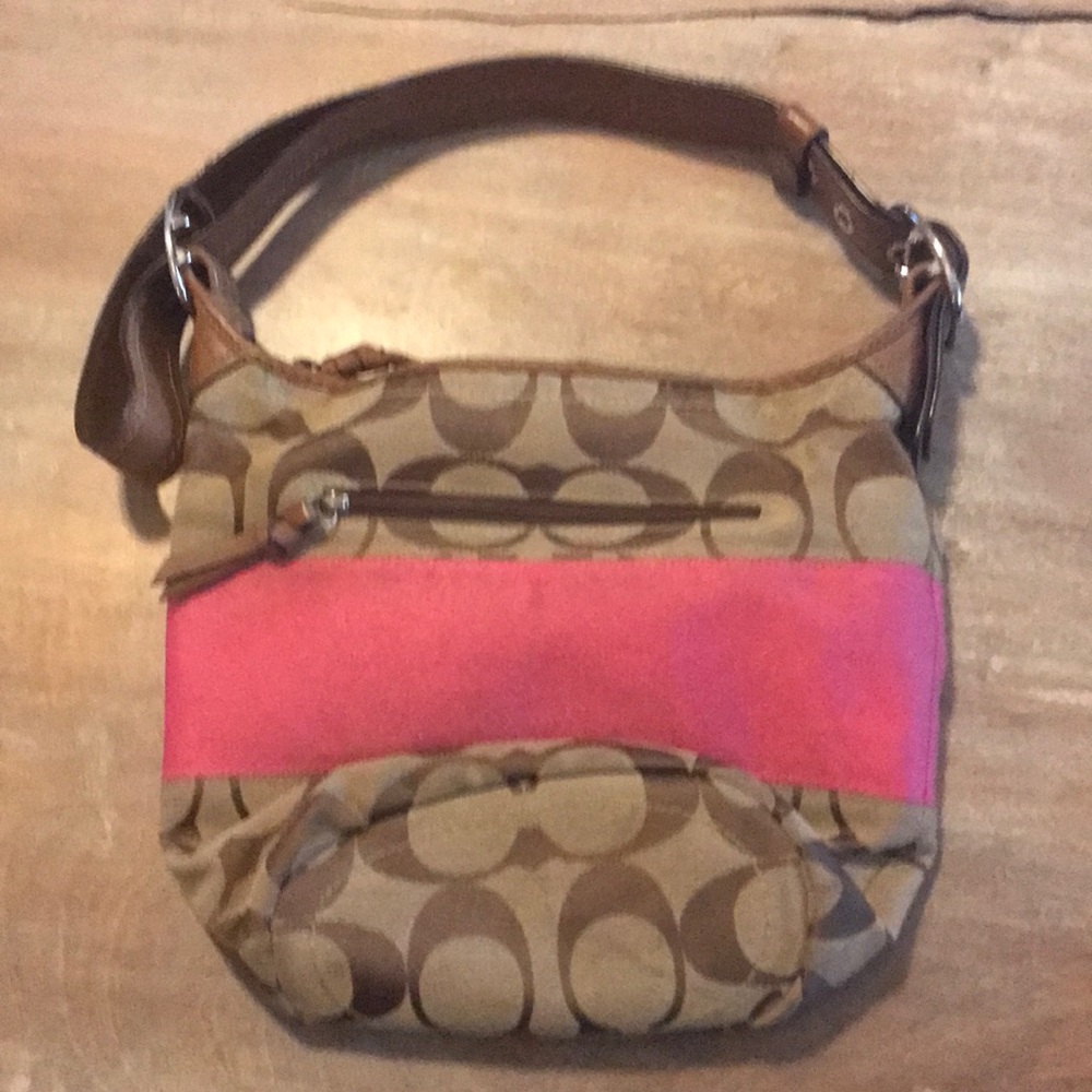Coach pink and brown shoulder bag